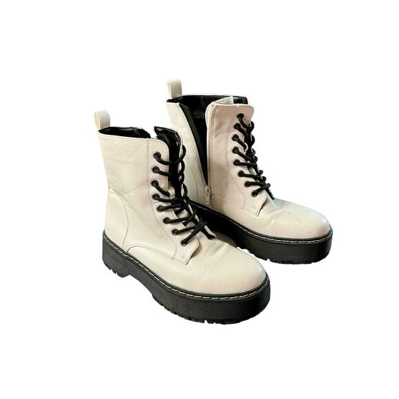 SINCERELY JULES  HARLEY women’s size 7.5 combat platform boots white/black - Picture 1 of 6
